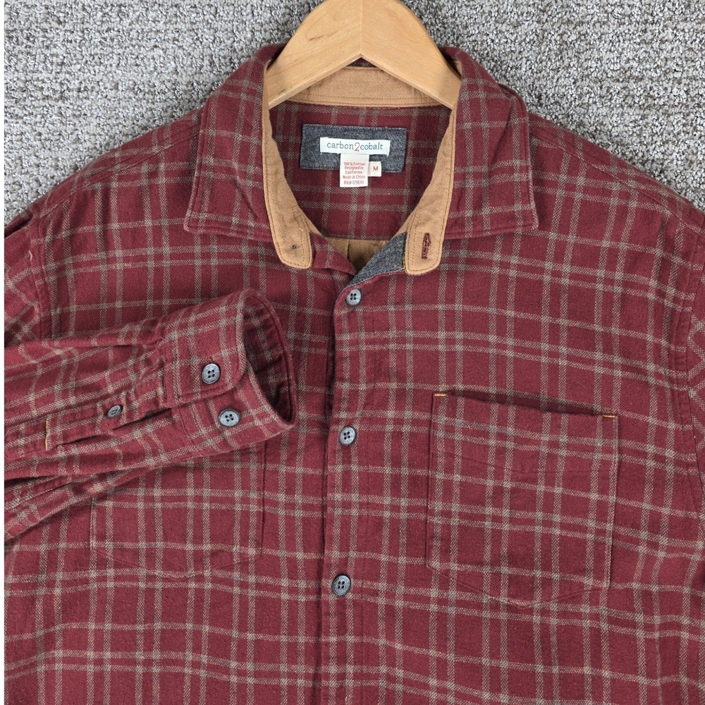 Carbon 2 Cobalt Men's Burgundy Plaid Flannel Long Sleeve Button Up Shirt Size M